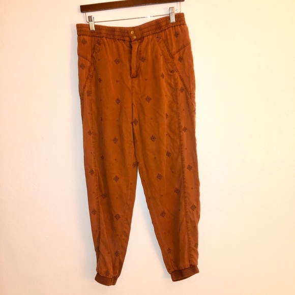 Anthropologie Rowan Embroidered Joggers brown orange (size XS) - Picture 6 of 11